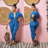 Jumpsuit Eleganter blau gewaschener Jumpsuit